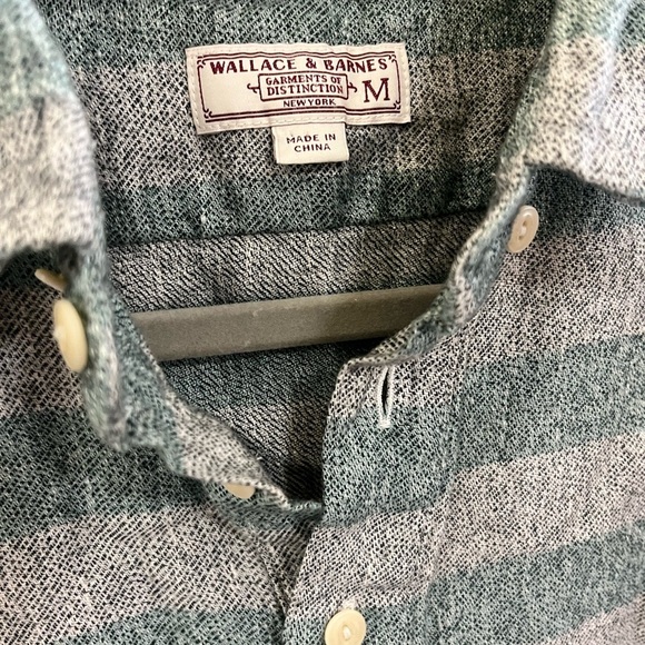 Wallace & Barnes Linen Boho Ivy League Striped Pop Over Button Polo Shirt M - Picture 2 of 3